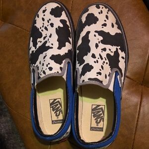Vans Black and White Cow Pattern Slip-Ons